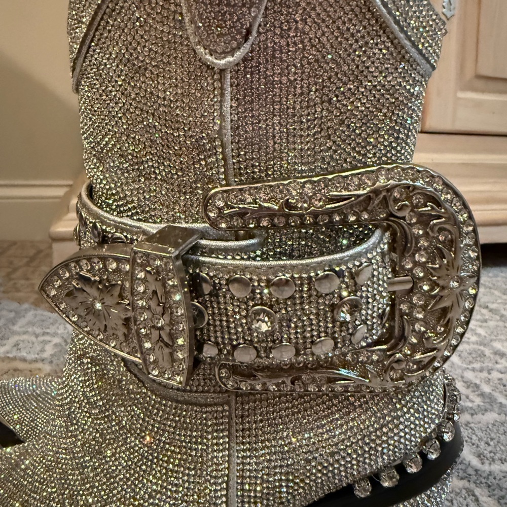 Dolls Kill Silver Rhinestone Ankle Boots - Picture 2 of 8